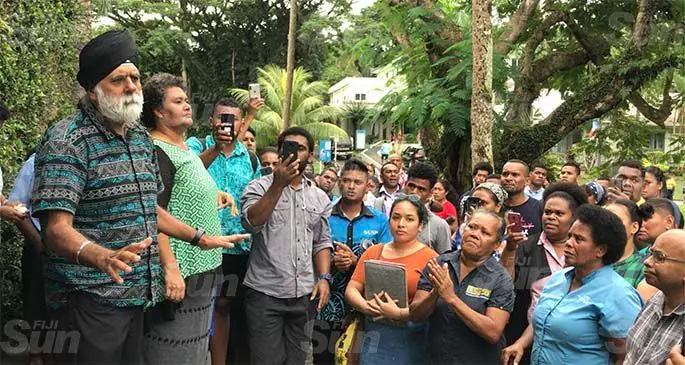 Suspended University of the South Pacific Vice Chancellor Professor Pal Ahluwalia talking to staff and students at USP’s Laucala Campus in Suva on June 8, 2020. Photo: Ashna Kumar