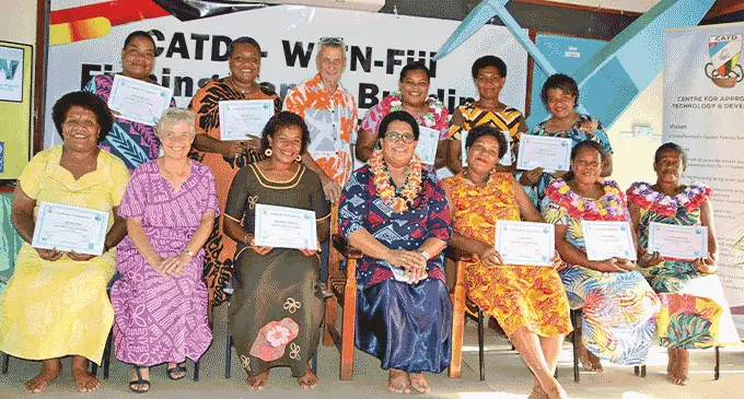 The participants with their certificates after the week long canoe building training in CATD-Nadave. Photo: Ministry of Fisheries and Forestry