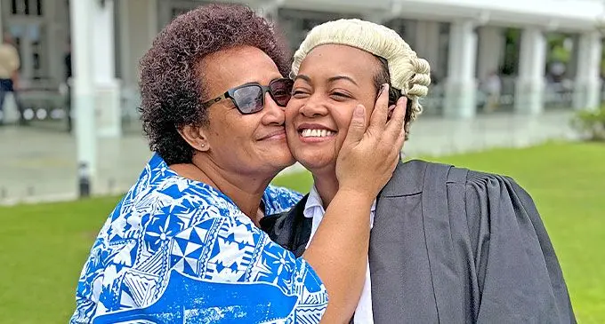 Proud mother Veranaisi Gonewai and her daughter Lanieta Gonewai Bilitaki after taking her oath during her Admission to the Bar ceremony. Inoke Rabonu