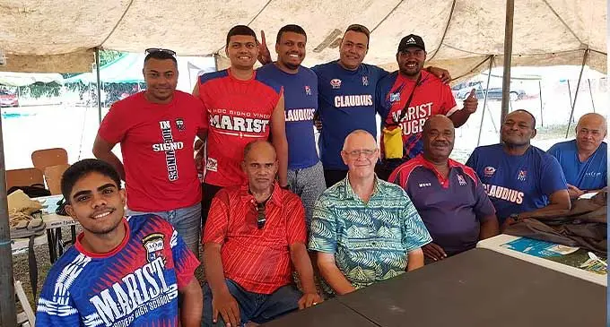 MOBA committee member, Suliano Koroi Nasau (standing second from right) with members of the association at the Mount Saint Mary’s School grounds in Nadi on October 8, 2022. Photo: Nicolette Chambers