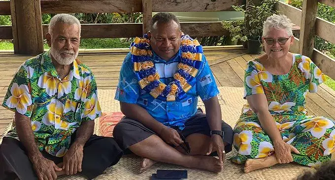Minister for Rural and Maritime Development and Disaster Management Inia Seruiratu with Mudrenicagi Estate owners Karen Mills and Arthur Mills in Wainunu, Bua on November 4, 2022.