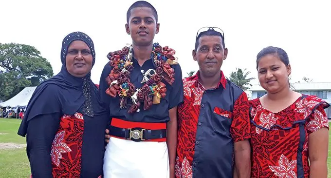 Constable Sheik Muzamil Khan (second from left): with his (from left): mother Samina Bi, dad Sheik Mohammed Khan and sister Zaira Rukshar at the Fiji Police Academy in Nasova on February 15, 2019. Photo: Wati Talebula