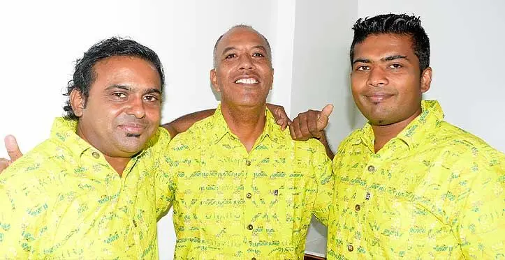 Happy to have their job back. Terminated ATS workers (from left) Pritesh Prasad, Uate Cama and Rimal Kumar on May 9, 2023. Photo: Ronald Kumar