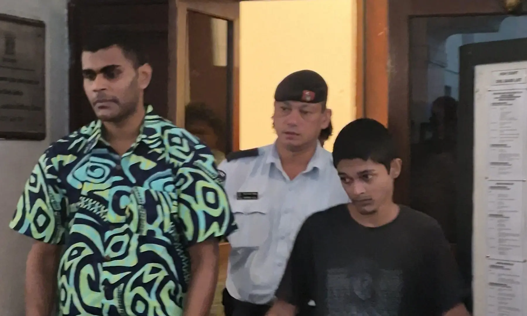 Charles Laxton Sundar (cuffed, left) and Rakshay Chand at the High Court in Suva on June 8, 2026.