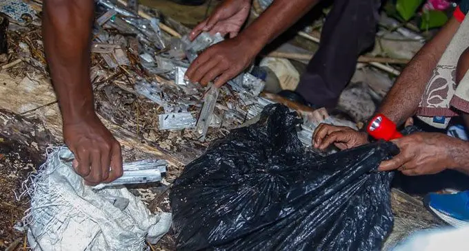 Syringes washed ashore at Rifle Range, Vatuwaqa. PHOTO: Pita Simpson