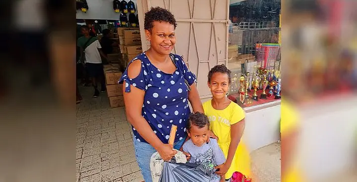 Asilika Evans, 36, with her son Joshua Ligalevu, 4, and daughter, Hope Ligalevu, 9, recently shopped for back to school at the Janta Store in Labasa Town. Photo: Sampras Anand