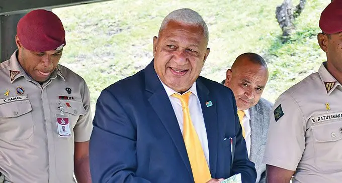 Former Prime Minister Voreqe Bainimarama and former Police Commissioner Sitiveni Qiliho escorted to the Appeals Court holding cell on October 8, 2024. Photo: Ronald Kumar