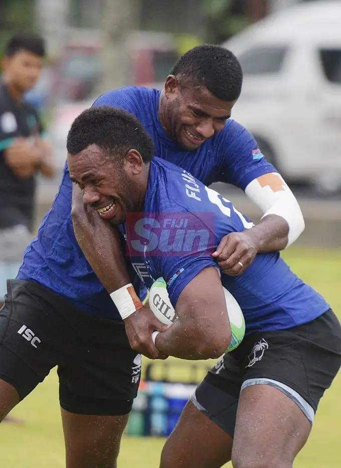 Fiji Sevens extended squad members, Suliano Volivolituevei and Kaveni Tabu during team training at Albert Park on October 23, 2019. Photo: Ronald Kumar.