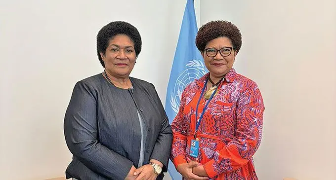 United Nations Assistant General Secretary for Safety and Security Unaisi Vuniwaqa and Permanent Secretary for Women, Children and Social Protection Eseta Nadakuitavuki at the United Nations HQ in New York, USA. Photo: Ministry of Women, Children and Social Protection