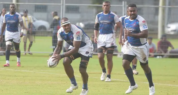 Nadi flanker Semi Kunatani sets up play against Namosi at Suva’s Albert Park on August 19, 2023. Photo: Ronald Kumar 