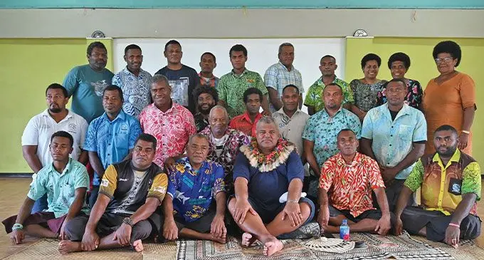 Minister for Agriculture and Waterways Vatimi Rayalu with farmers in Ovalau on February 2, 2024.  Photo: Ministry of Agriculture and Waterways