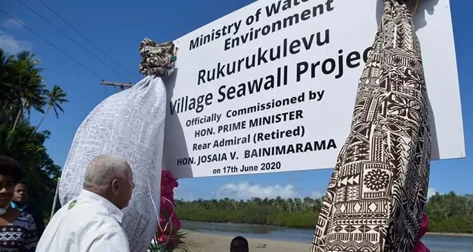 Prime Minister Voreqe Bainimarama officiated at the opening of the Rukurukulevu Seawall project at Nadroga yesterday.