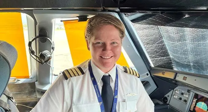Captain Claudia Walding inside the cockpit after one of her flights.
