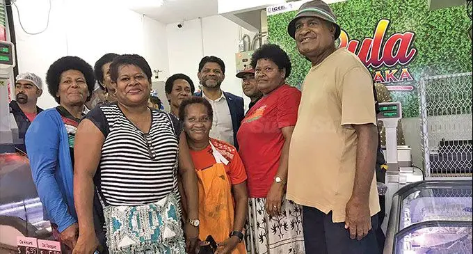 Attorney-General and Minister for Economy Aiyaz Sayed-Khaiyum with the Nausori Market vendors after the opening of the Abbus Quality Halal Meats on August 5,2022. Photo: Laisa Lui