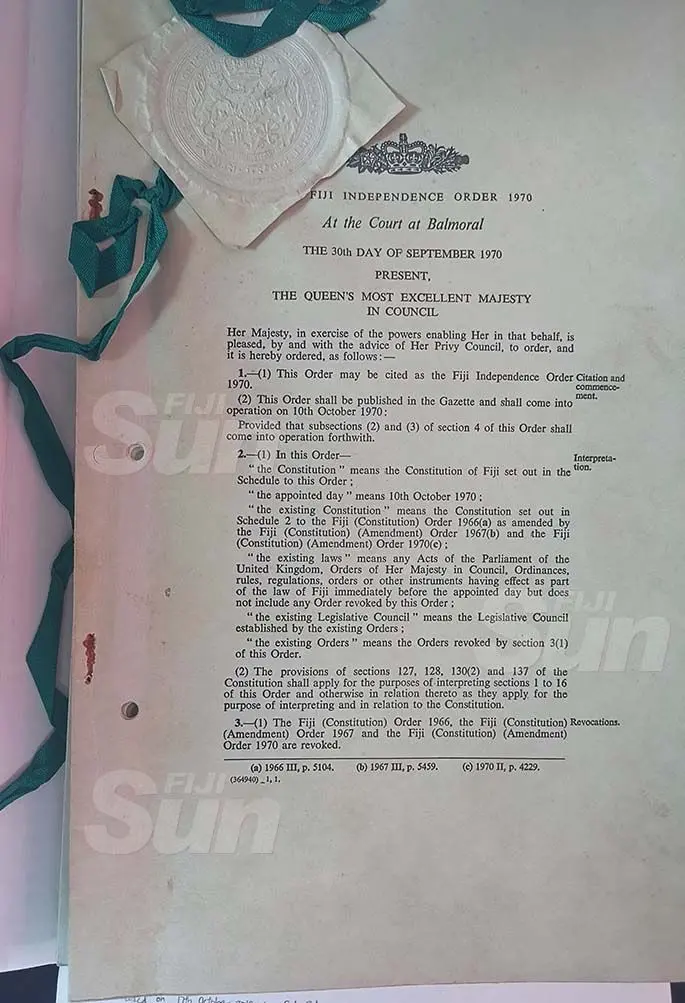 The Original document of Fiji’s Independence. Photo: Lusiana Tuimaisala