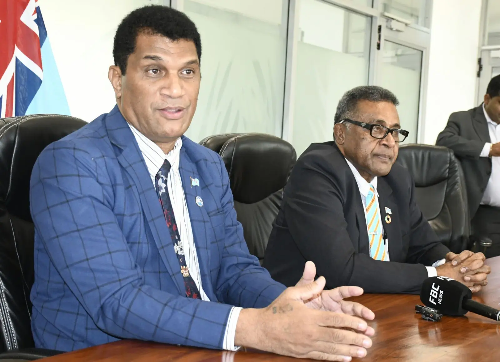 From left: Minister for Education Aseri Radrodro and Minister for Finance Esrom Immanuel at the Ministry of Finance on November 10, 2025. Photo 1 - Ronald Kumar.jpg