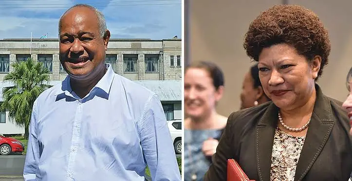 Outgoing chief executive officer for Fiji Commerce and Employers, Kameli Batiweti and Permanent secretary for the Ministry of Women, Children and Poverty Alleviation Eseta Nadakuitavuki.