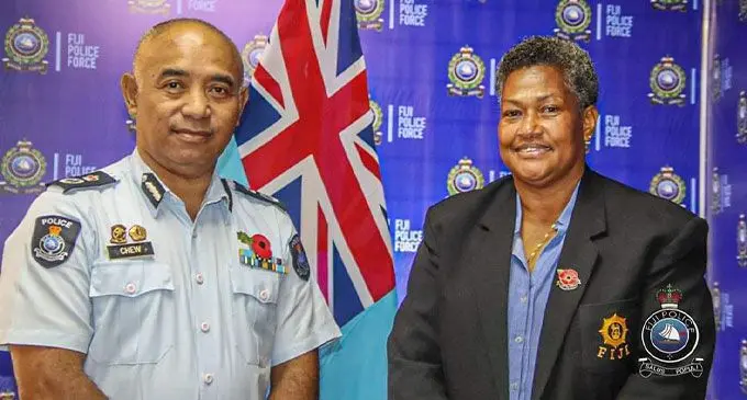 Acting Commissioner of Police Juki Fong Chew and newly appointed Military and Police Advisor at Fiji’s Mission to the United Nations in New York, Colonel Silipa Vananalagi. Photo: Police Media Cell