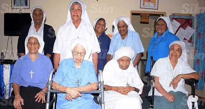 Sitting from left: Sr Theophile Afasio (84), Sr Rafaele Naidoleca (95), Sr Kabirini Savui (84), and Sr Leotina Fesaitu (74). Standing from left: Sr Lawrence Torava (83), Sr Losalini Ralogaivau (74), Sr Aliki Lewanicagi, Sr Setefana Matavola (83) and Sr Ana Selaita. Photo: Ronald Kumar
