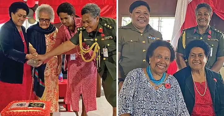 Adi Cakobau School old scholars celebrate the school’s 75th anniversary at the Queen Elizabeth Barracks in Nabua yesterday. The celebration was hosted by old scholars serving in the Republic of Fiji Military Forces.