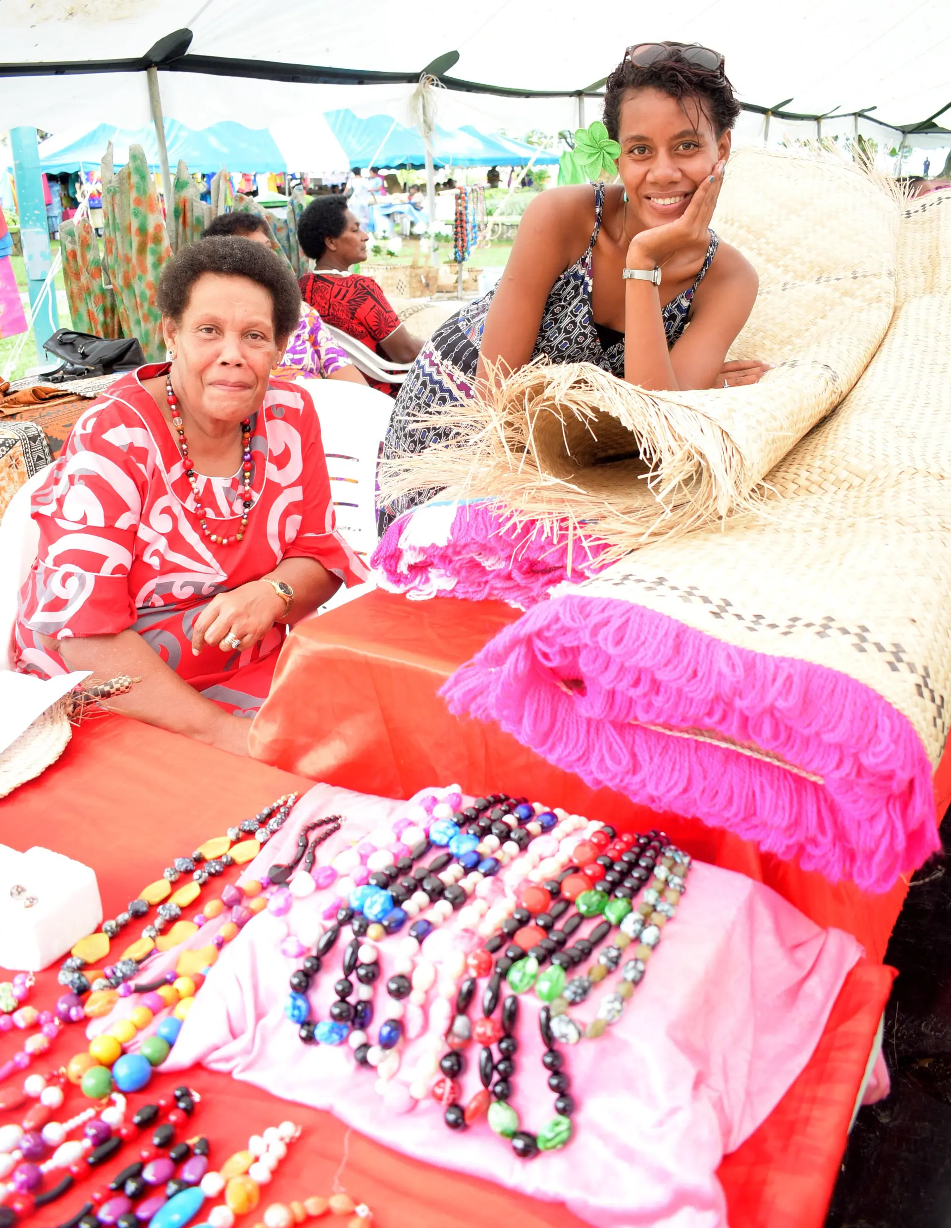 Akata Besetimoala 56 with her 20 year-old niece, Sivo Sausauwai during the central division craft show at Ratu Sukuna Park on February 20, 2019. Photo: Ronald Kumar.