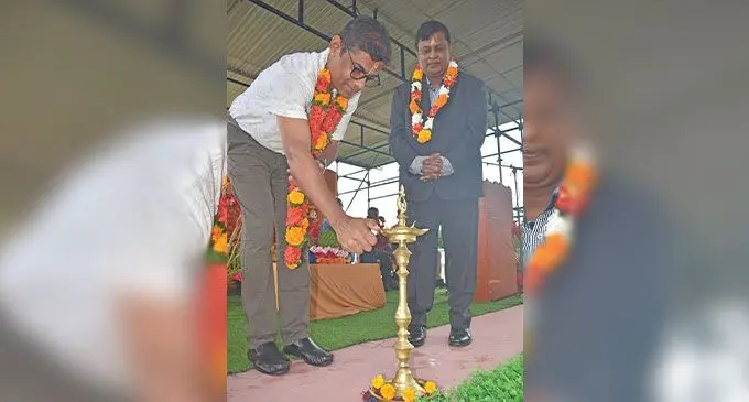 Indian High Commissioner to Fiji Palaniswamy Subramanyan Karthigeyan, (left), and Kamal Kumar at the 79th Annual Dakshina India Andhra Sangam Convention at Churchill Park in Lautoka on April 7,2023. Photo: Mereleki Nai
