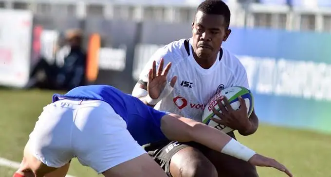 Vodafone Fijian Under- 20 fullback Osea Waqa tries to evade a French tackler in the World Rugby U20 Championship at the Racecourse Stadium in Rosario Argentina on June 4,2019.  Photo: World Rugby