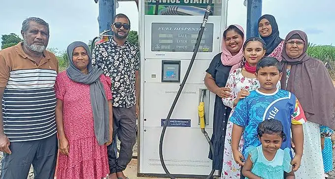 Mohammed Hassan (left), with his extended family during the opening of the new fuel station in Vunimoli, Labasa on March 8, 2024. Photo: Shratika Naidu
