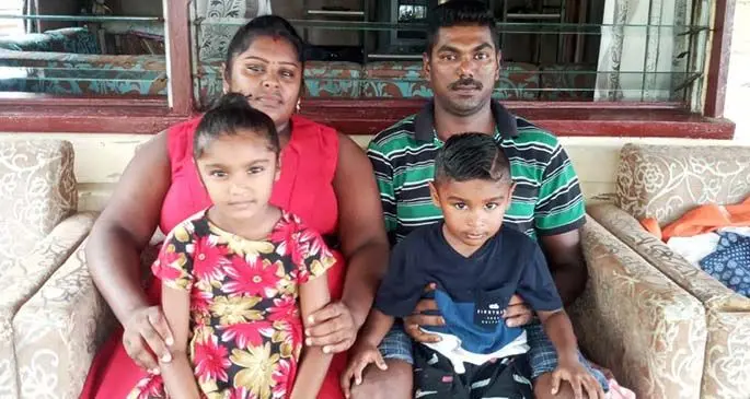 Vikesh Chand and his wife Shenal Sharma and their two children Vanshika, 5, Vinayak, 3 at their home in Solove, Labasa on May 20, 2021.