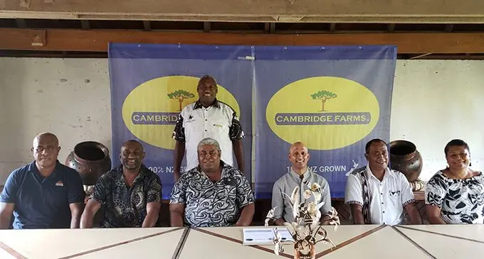 Third from right Cambridge Farms managing director Naresh Pillay with the executives of the Nadroga Rugby Union on February 17, 2023. Photo: Waisea Nasokia