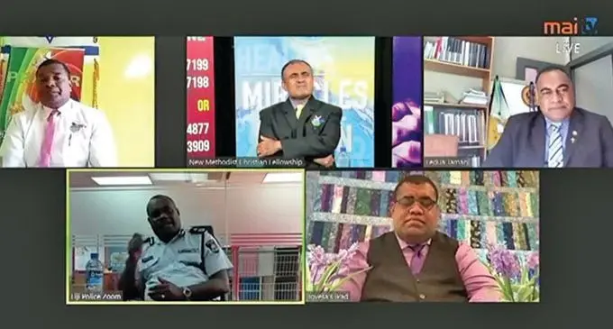 (Top, from left to right); Senior Pastor Akuila Driso, New Methodist Christian Fellowship Senior Pastor Atunaisa Vulaono, Reverend Ledua Tamani and (bottom left); Acting Commissioner of Police Rusiate.