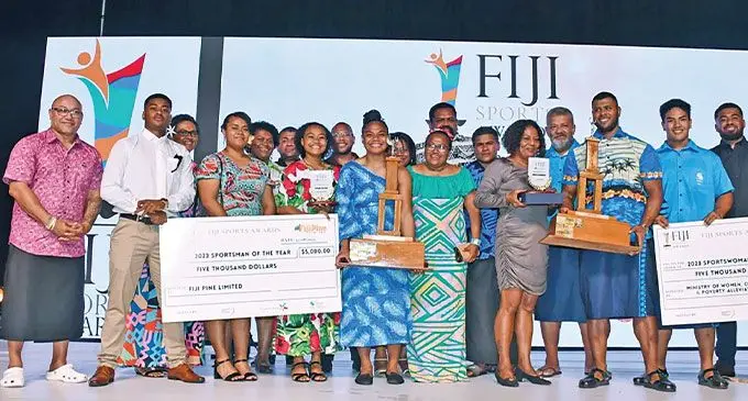 Weightlifting Fiji athletes, coaches and family members during the Fiji Sports Awards this year. Photo: DEPTFO
