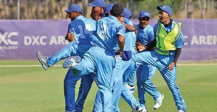 ToThe national Under-19 cricket team celebrate their victory over favourites Papua New Guinea. Photo: Cricket Fiji