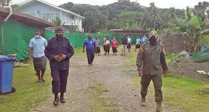 RFMF personnel, Ministry of Health and Medical Services officials with chiefs and village representatives visiting Blue West Villas in Maui Bay.  Photo: Blue West Villas