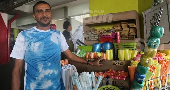 John Pratap at one of his market stalls selling plastics on November 4. 2019. Photo: Kelera Sovasiga