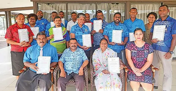 Empower Pacific chief executive officer Patrick Morgan, (front row, Second left), with participants of an earlier Psychology First Aid trainng at Lautoka.