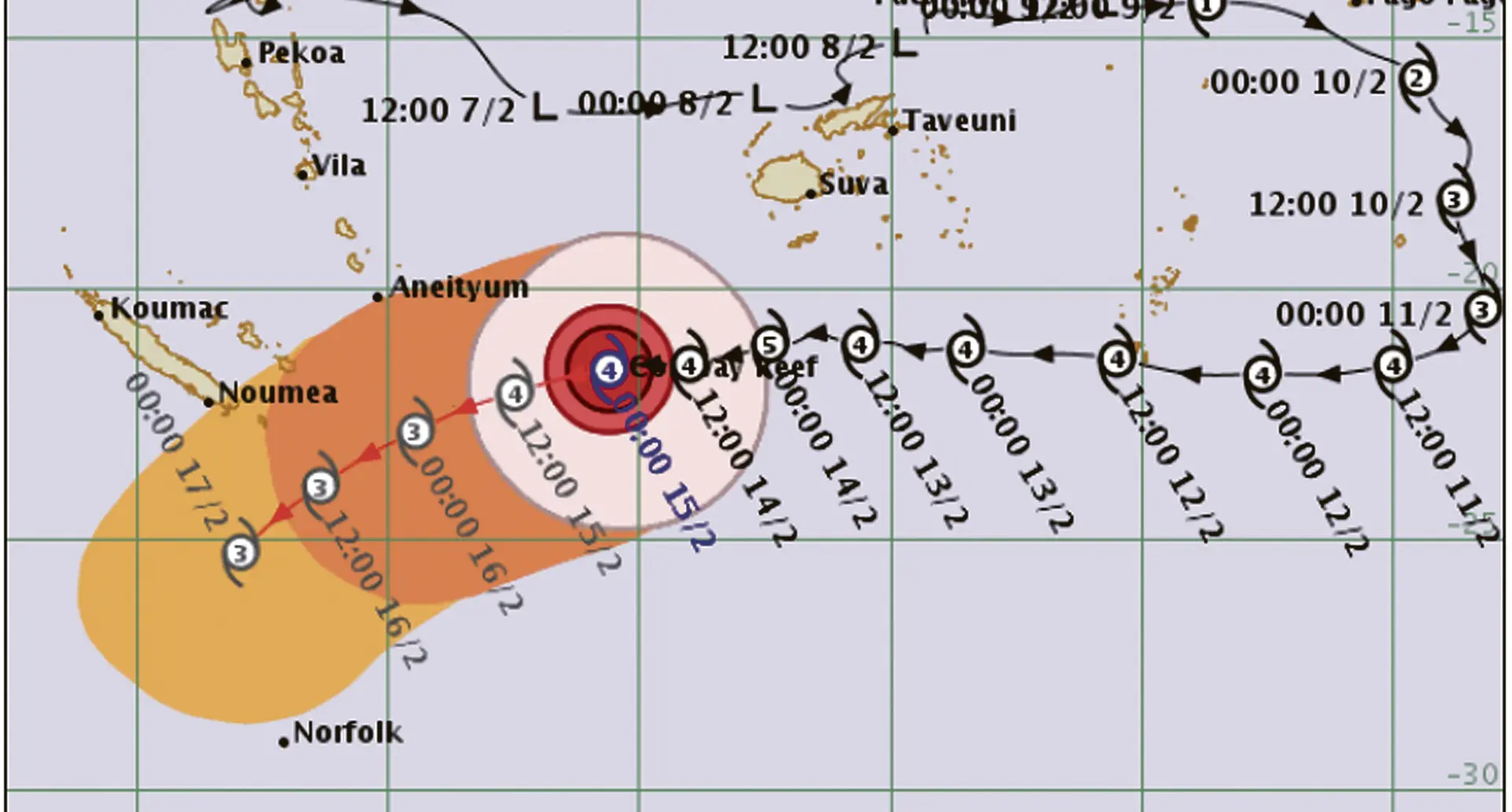 Projected track of Severe TC Gita 12pm on February 15, 2018.