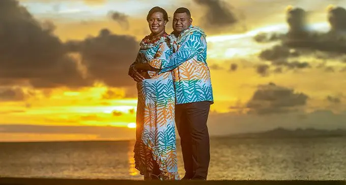 The newly-weds Ma’ata Matavewa and Osea Korovou at the Grand Pacific Hotel in Suva last week. Photo: Leon Lord