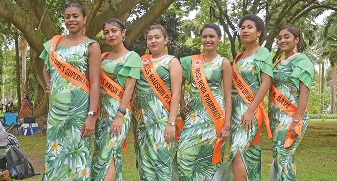 Vodafone Tebara Carnival queen contestants from left: Miss Taras Supermarket Vasenai Rabo, Miss Krish Amusement Shaiya Siya Kumar, Miss Nausori Plaza Priyashna Payal Prasad, Miss Rewa Pharmacy Nitika Neha, Miss Nausori Town Council Ana Lule Raogo and Miss Pak N Save Supermarket Faaizah Shahina. Photo: Ronald Kumar