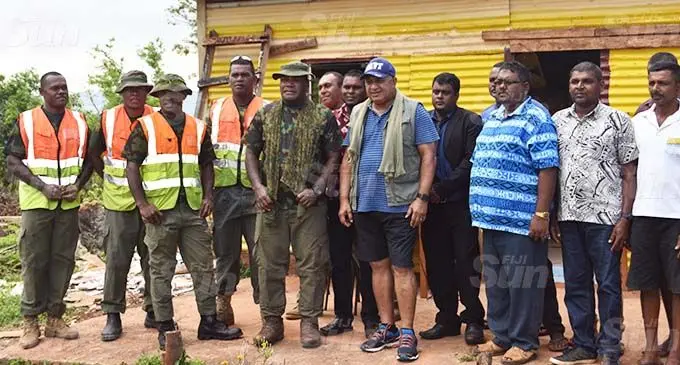 Prime Minister Voreqe Bainimarama with Republic of Fiji Military Forces personnel and Korokadi Primary School committee members in Bua on January 14, 2021. Photo: Laisa Lui