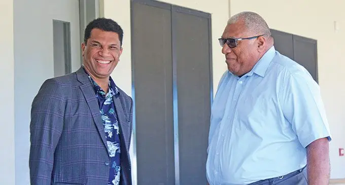 Minister for Education Aseri Radrodro (left), with Tui Macuata Ratu Wiliame Katonivere in Labasa on January 20, 2025. Photo: Shratika Naidu