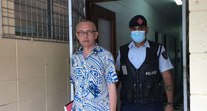 Nausori Highlands murder accused Muhammad Raheesh Isoof escorted by Police Constable Pritesh Nadan to the court house cell block outside the High Court in Lautoka on December 24, 2021. Photo: Ashna Kumar