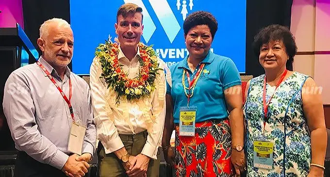 Mark One Apparel managing director Mark Halabe, British High Commissioner to Fiji Brian Jones, Women Entrepreneurs Business Council chair Eseta Nadakuitavuki and Investment Fiji chair, businesswoman and executive Jenny Seeto during the inaugural Women Invigoration Nation (WIN) Convention event at the Grand Pacific Hotel March 26, 2022' Photo: Laisa Lui.