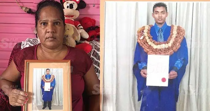 Bimal Wati holds a picture of her son, Parvishneel Raj, at her home in Boca, Bulileka, Labasa, on May 23, 2020. Photo: Renu Radhika