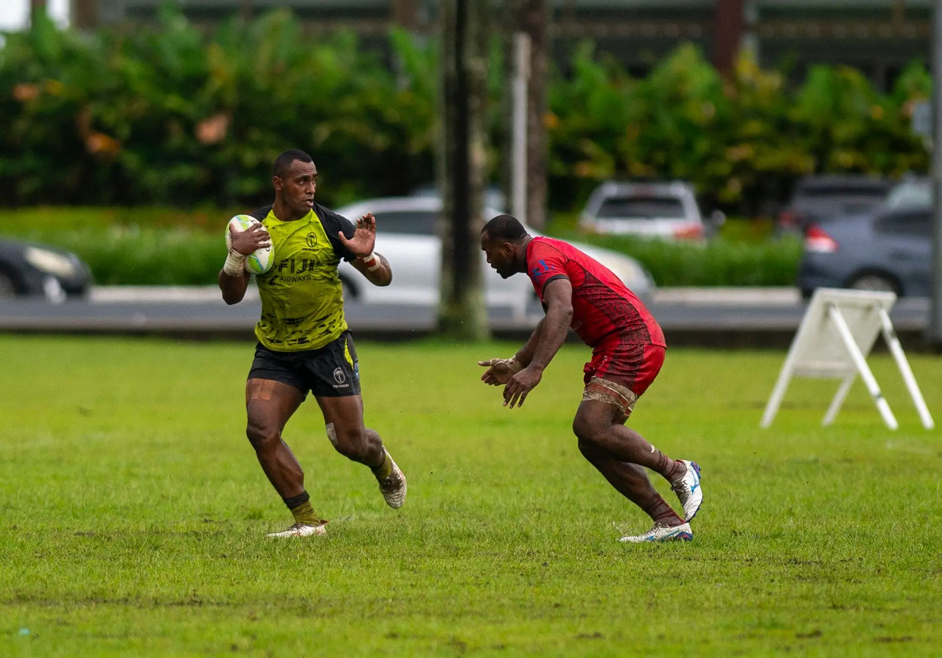 Fiji Airways Fiji 7s men’s player Alipate Waidilo (with ball) 