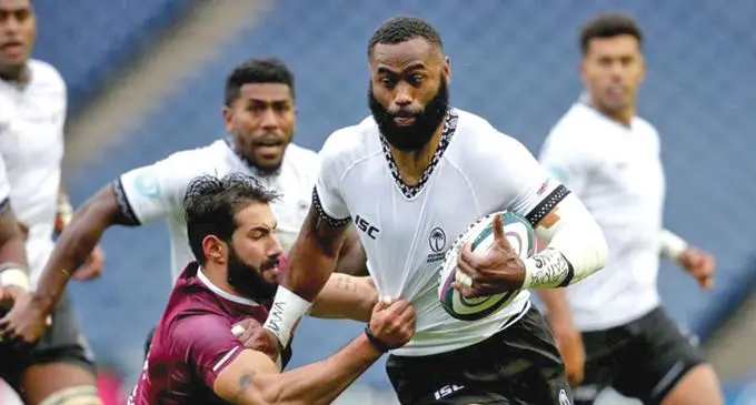 Flying Fijians captain Semi Radradra attempts to shrug off Georgia’s Giorgi Kveseladze during the Autumn Nations Cup clash at Murrayfield on December 5, 2020. Photo: Bristol Live