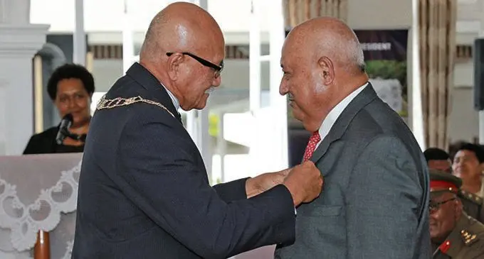 Ratu Inoke Kubuabola was this week awarded the Fiji50 medal from the President Major-General (Ret’d) Jioji Konrote. Photo: DEPTFO News