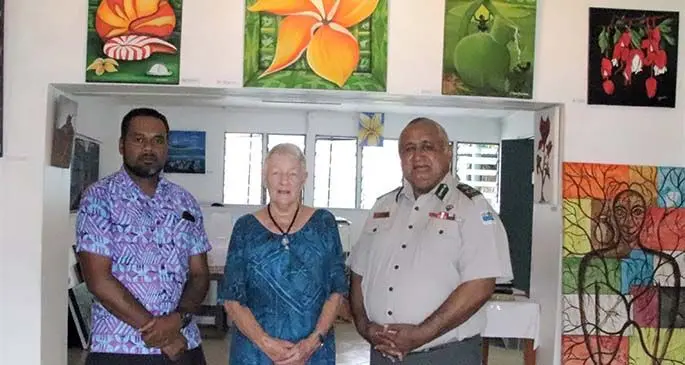 From left: Artist Irami Buli, Jane Ricketts and Commissioner of Corrections Commander Francis Kean. Photo: Fiji Corrections Service