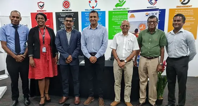 From left: Unit Trust of Fiji Regional General Manager Sakiusa Bolaira, Vinod Patel & Co Pte Limited Group Manager HR, Governance & Corporate Affairs Latileta Qoro, Unit Trust of Fiji chief executive officer Vilash Chand, Vinod Patel & Co Pte Limited chief executive officer Rahul Amin, Vinod Patel & Co Pte Limited Director Jiten Patel, Vinod Patel & Co Pte Limited Director Pravin Patel and Unit Trust of Fiji Head of Finance and Investment Mahipriya Meddepola