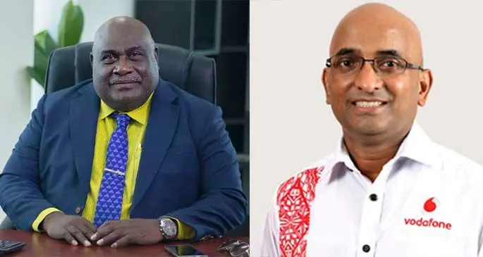 Papua New Guinea’s Minister for Information and Communications Technology Timothy Masiu and Vodafone Fiji Regional chief executive officer and Digitec Communications chief executive officer Pradeep Lal.